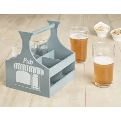 4 verres à bière avec support en bois gris