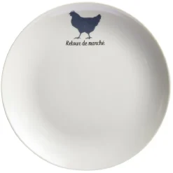 Assiette à dessert beige motif poule