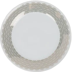 Assiette à dessert blanche bordure dorée vague seigaiha