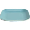 Assiette à dessert carré en grès bleue turquoise et blanche