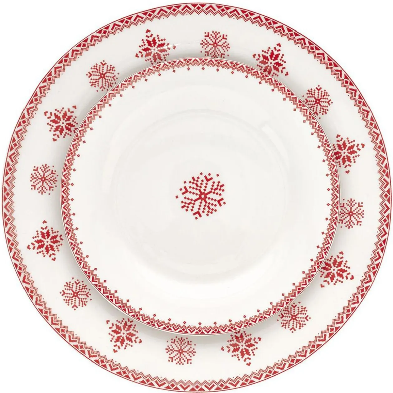 Assiette à dessert en porcelaine blanche motif Noël flocons rouges