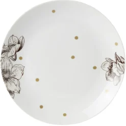 Assiette à dessert en porcelaine blanche motif végétal marron