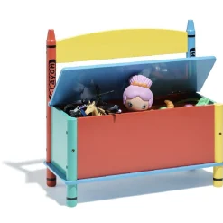 Banc coffre à jouets enfant multicolore design crayons