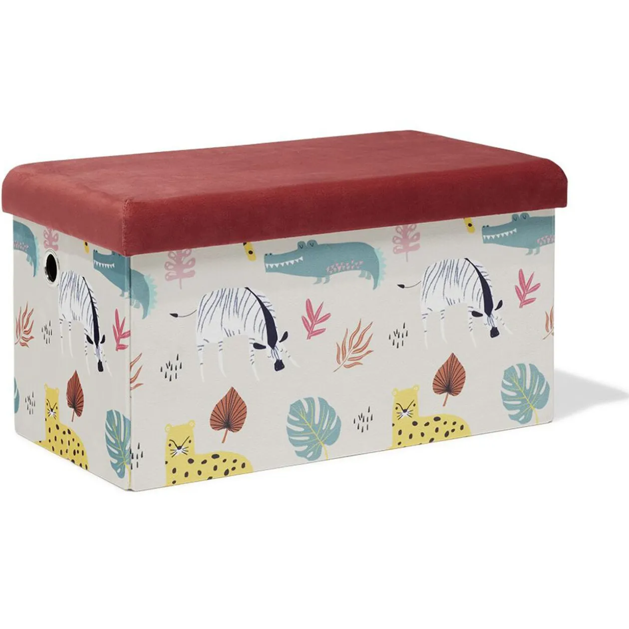 Banc coffre Clara animaux de la savane rouge - L60xP32xH32 cm