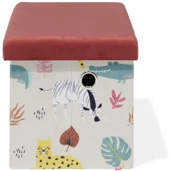 Banc coffre Clara animaux de la savane rouge - L60xP32xH32 cm