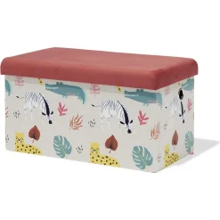 Banc coffre Clara animaux de la savane rouge - L60xP32xH32 cm
