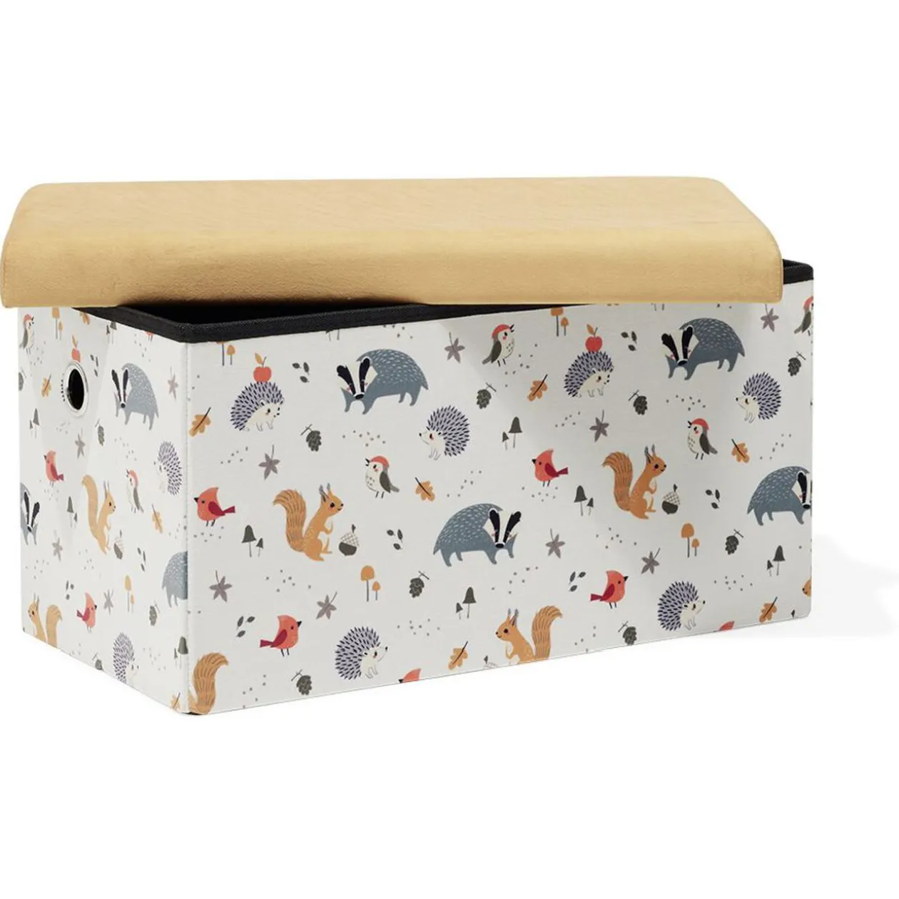 Banc coffre enfant Clara animaux de la forêt orange - L60xP32xH32 cm