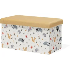 Banc coffre enfant Clara animaux de la forêt orange - L60xP32xH32 cm