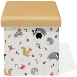 Banc coffre enfant Clara animaux de la forêt orange - L60xP32xH32 cm