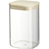Bocal carré transparent avec couvercle en bois 1L