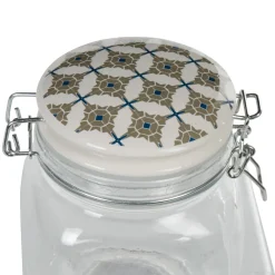 Bocal hermétique carré en verre couvercle motif ciment 750ml