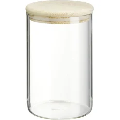 Bocal rond transparent avec couvercle en bois 1L