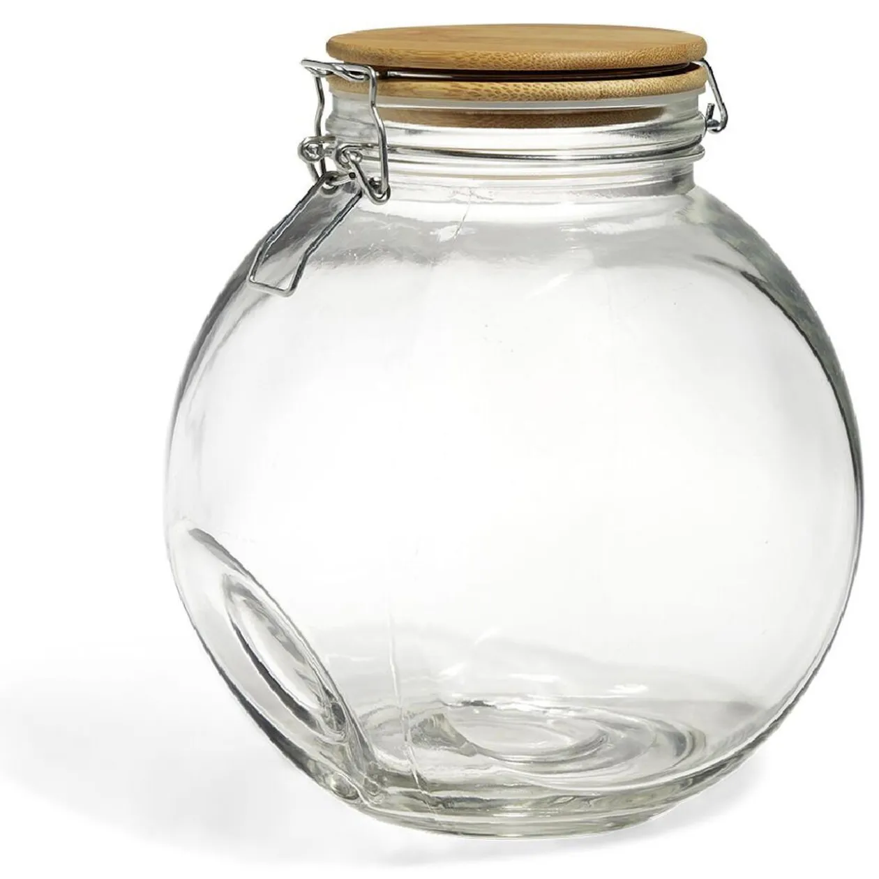 Bocal verre transparent 2,1L avec couvercle bambou et clip en fer