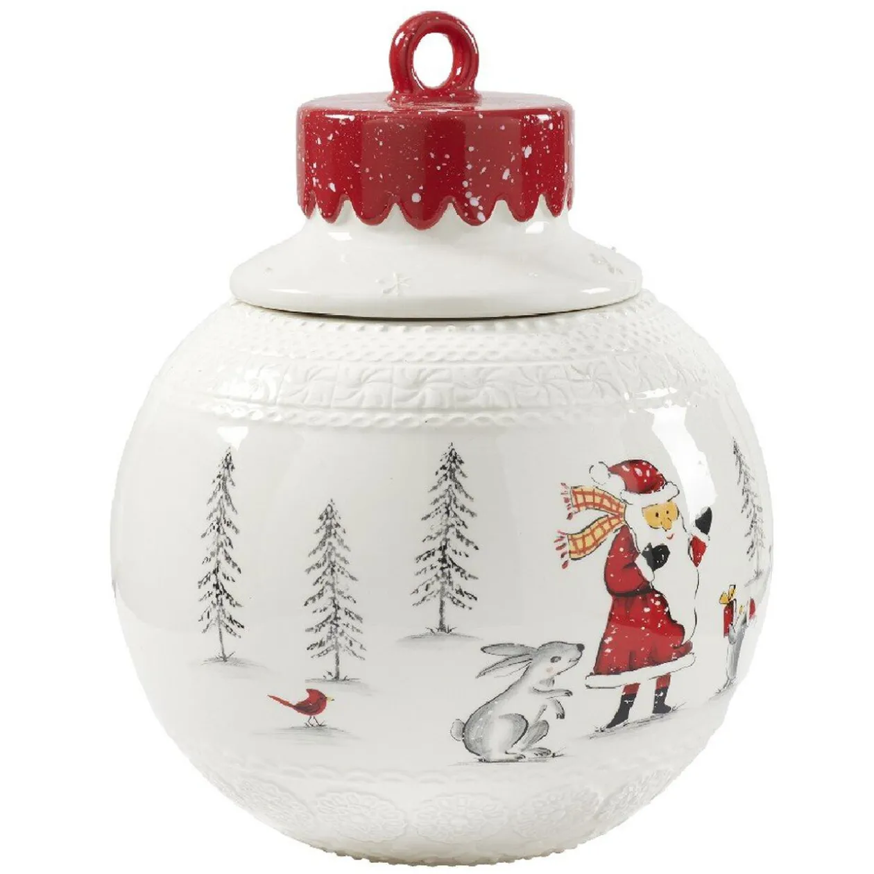 Bonbonnière forme boule de Noël blanche et rouge