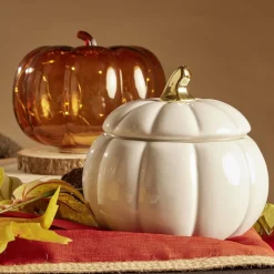 Bonbonnière Halloween forme citrouille porcelaine blanc Ø18 cm