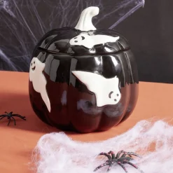 Bonbonnière Halloween 1L citrouille noire fantômes blancs Ø13,5xH15,8cm