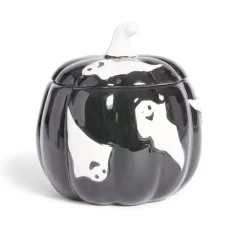 Bonbonnière Halloween 1L citrouille noire fantômes blancs Ø13,5xH15,8cm