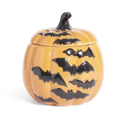 Bonbonnière Halloween 1L citrouille orange chauve-souris noires Ø13,5xH15,8cm