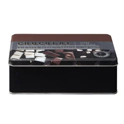 Boîte à chocolat rectangulaire en métal décorée marron
