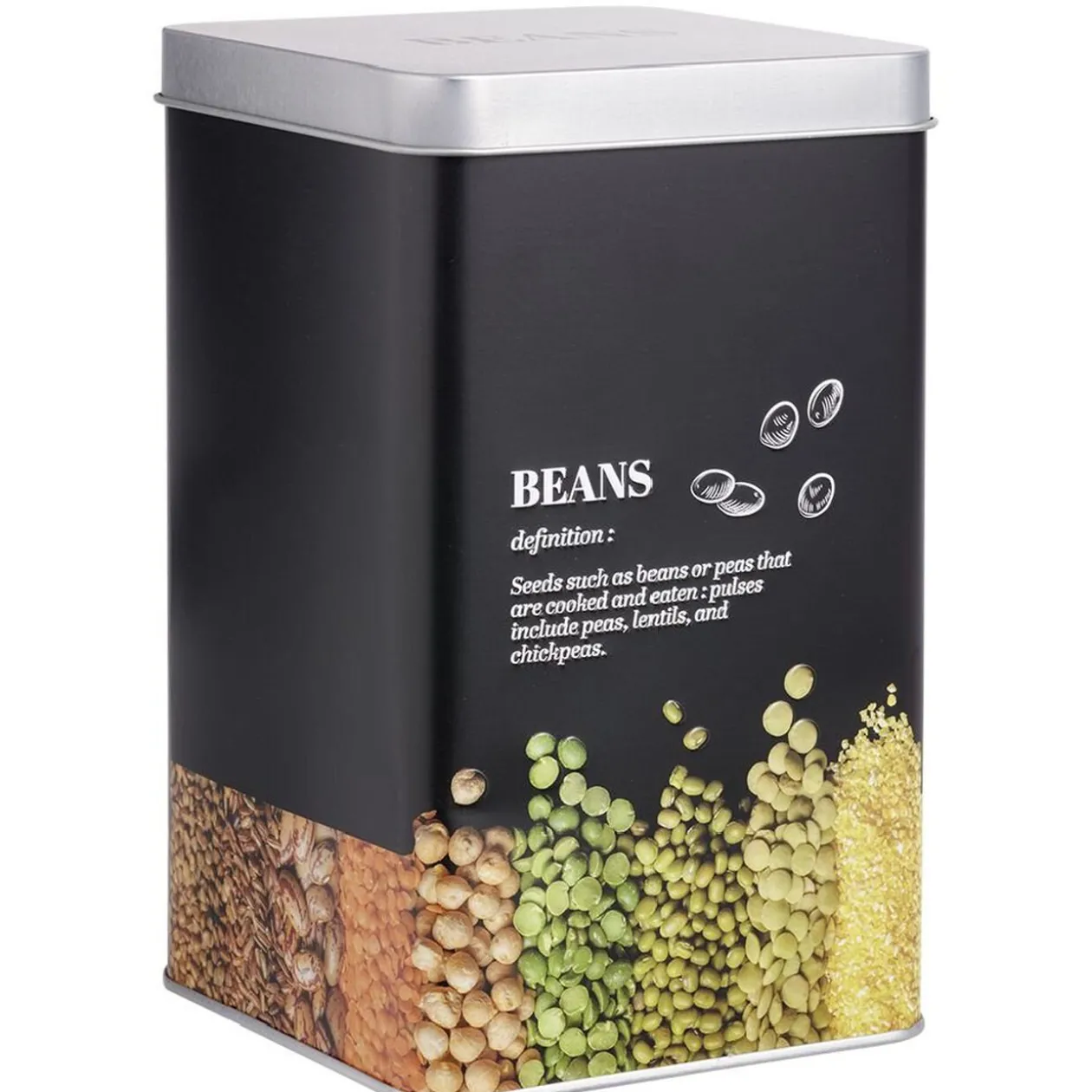 Boîte à légumes secs en métal noir design beans - 10,7x10,7xH.17,5cm