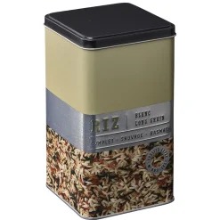 Boîte à riz carrée en métal décorée beige