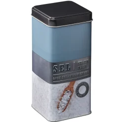 Boîte à sel carrée en métal décorée bleu gris