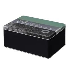 Boîte à thé rectangulaire en métal décorée verte