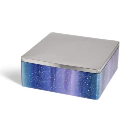 Boîte alimentaire carré en fer décor bleu et argenté 26x26xH10cm