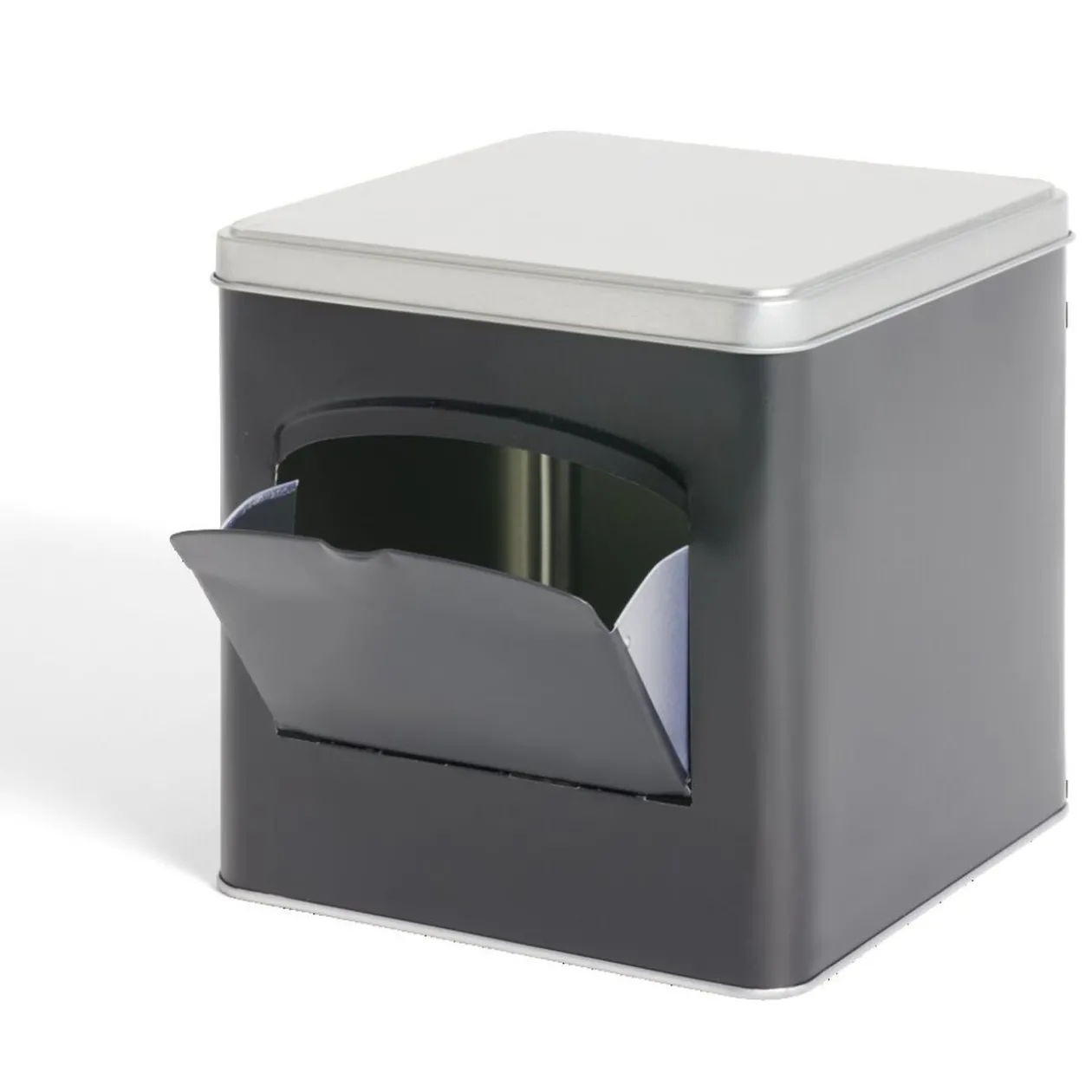 Boîte conservation avec ouverture métal noir et gris 14,5x14,5x14,5cm