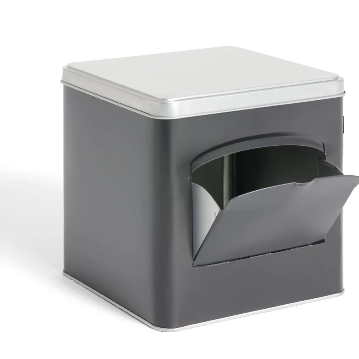 Boîte conservation avec ouverture métal noir et gris 14,5x14,5x14,5cm