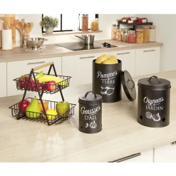 Boîte de conservation métal noir pour pomme de terre