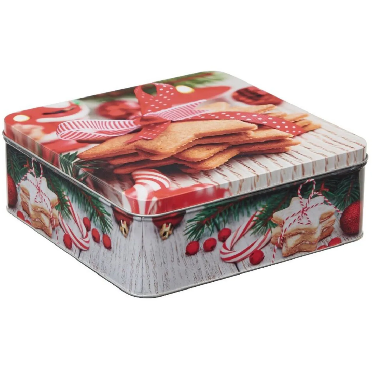 Boîte de Noël carré vintage métal motif biscuit étoile