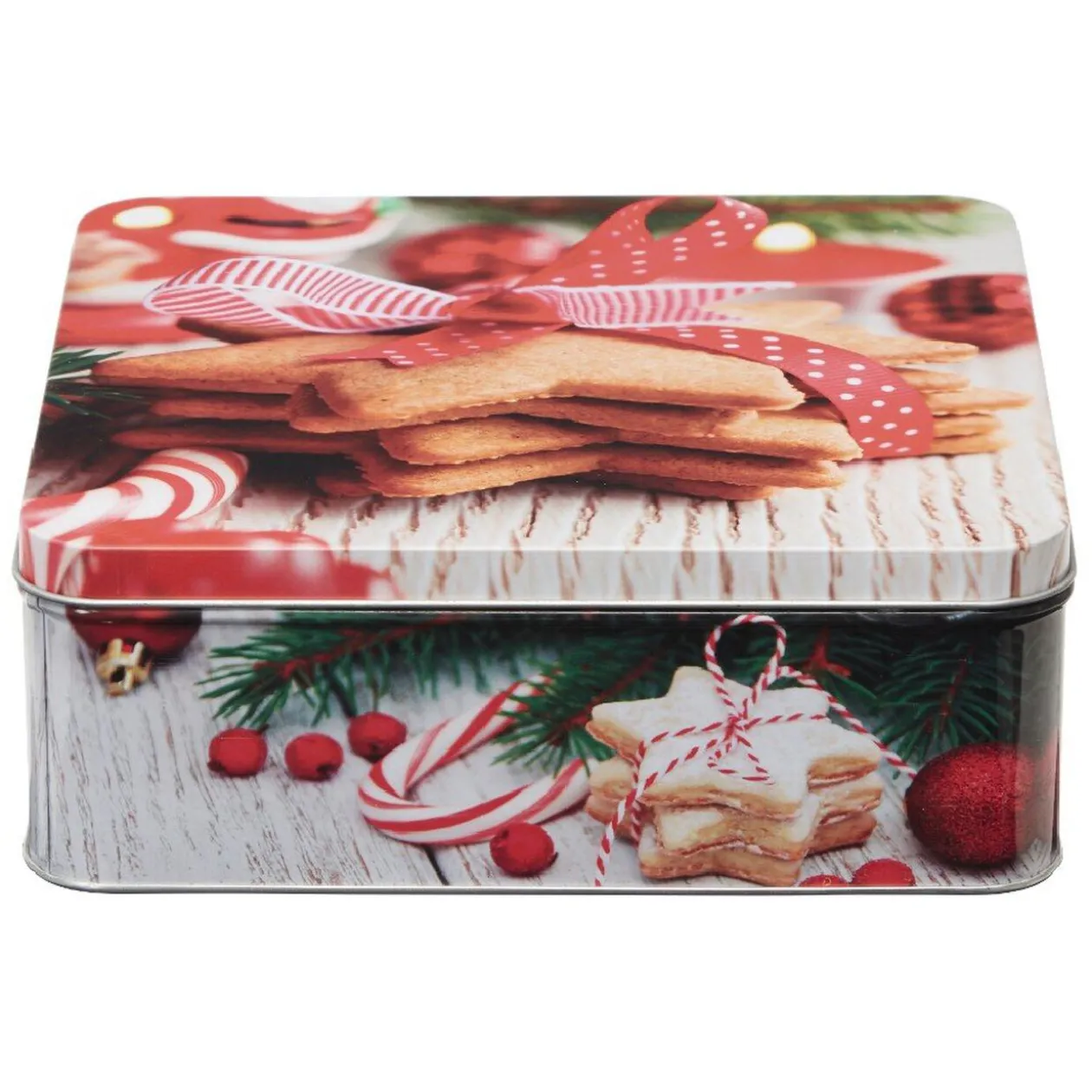 Boîte de Noël carré vintage métal motif biscuit étoile