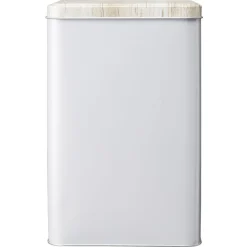 Boîte rectangulaire en métal gris avec couvercle effet bois