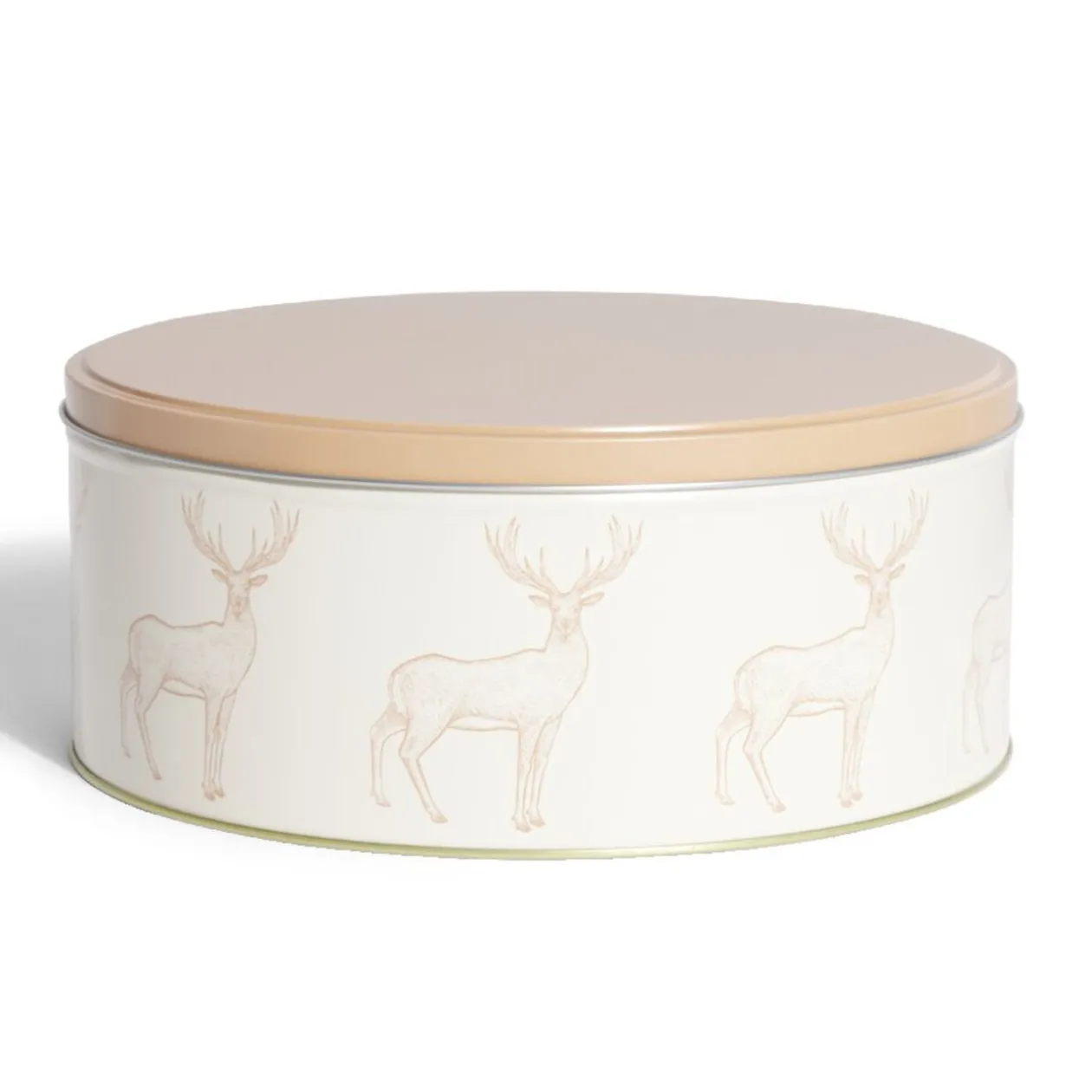 Boîte ronde en métal Ø22cm motif cerf beige et orange