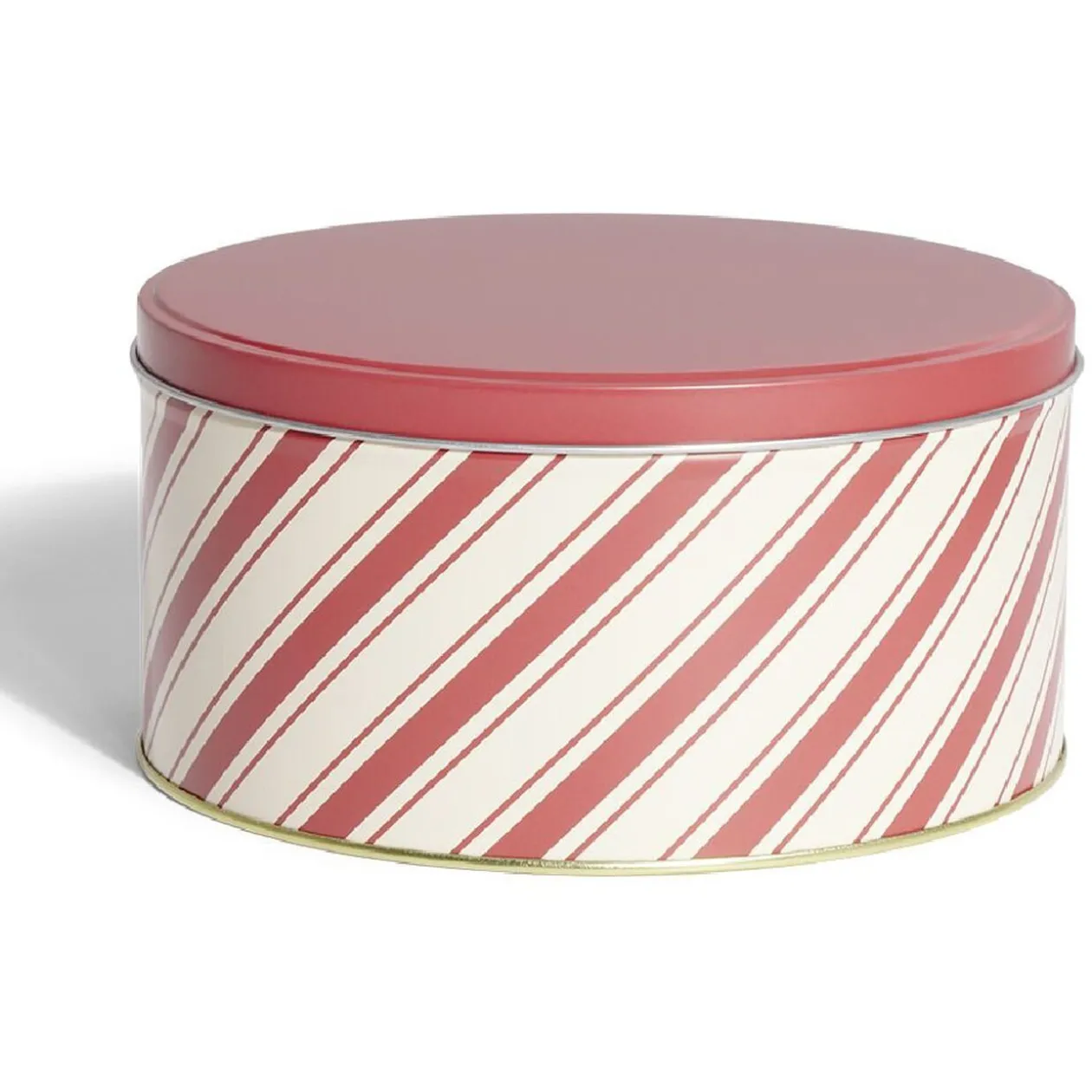 Boîte ronde en métal Ø16,7cm motif rayures beige et rouge