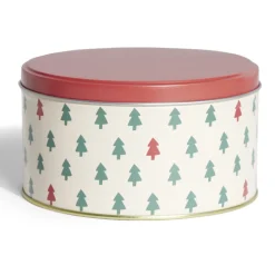 Boîte ronde en métal Ø13,5cm motif sapin vert et rouge