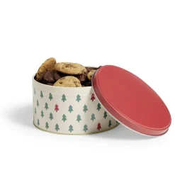 Boîte ronde en métal Ø13,5cm motif sapin vert et rouge