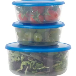 Boîte ronde micro onde couvercle bleu x3 plastique