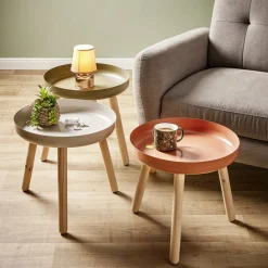 Bout de canapé Echo Ø40xH40cm pin et acier vert