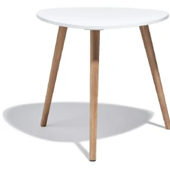 Bout de canapé Joseph Blanc pieds en pin verni Ø48 x H42 cm