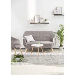 Bout de canapé Joseph Blanc pieds en pin verni Ø48 x H42 cm