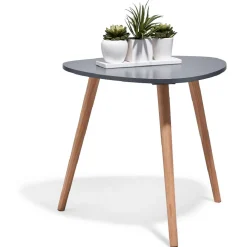 Bout de canapé Joseph Gris anthracite pieds en pin verni Ø48 x H42 cm