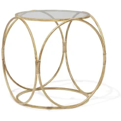 Bout de canapé Léonie rotin naturel verre trempé Ø38xH42cm