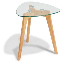 Bout de canapé Patty verre trempé hévéa x2