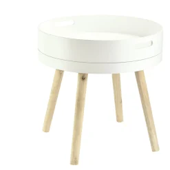 Bout de canapé plateau amovible rond bois blanc et naturel