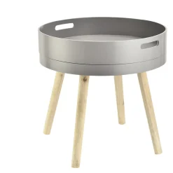 Bout de canapé plateau amovible rond bois gris et naturel