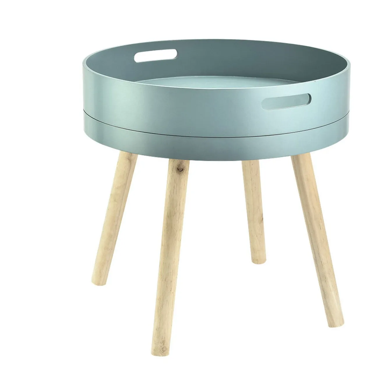 Bout de canapé plateau amovible rond bois bleu et naturel