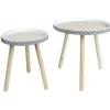 Bout de canapé rond design cyclade blanc et bois x2