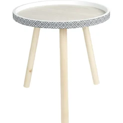 Bout de canapé rond design cyclade blanc et bois x2